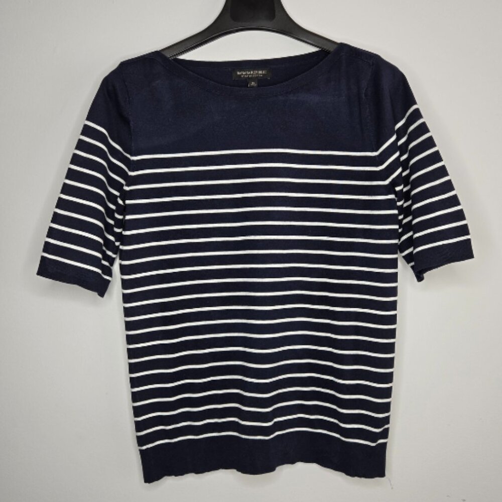 Banana Republic Navy & White Striped Cotton Sweater – Boatneck – Size M